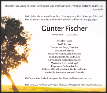 Traueranzeige von Günter Fischer von Südthüringer Presse