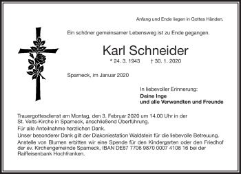 Traueranzeige von Karl Schneider von Frankenpost