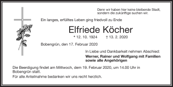 Traueranzeige von Elfriede Köcher von Frankenpost