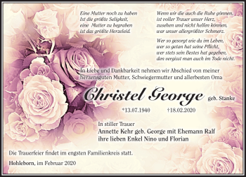 Traueranzeige von Christel George von Südthüringer Presse