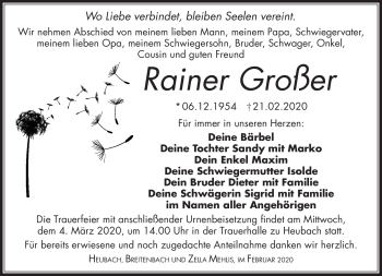 Traueranzeige von Rainer Großer von Südthüringer Presse