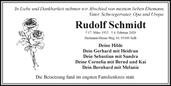 Traueranzeige von Rudolf Schmidt von Frankenpost
