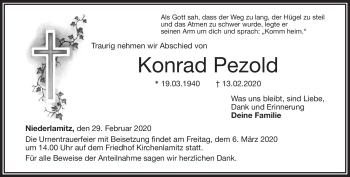 Traueranzeige von Konrad Pezold von Frankenpost