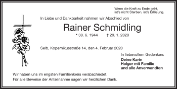 Traueranzeige von Rainer Schmidling von Frankenpost