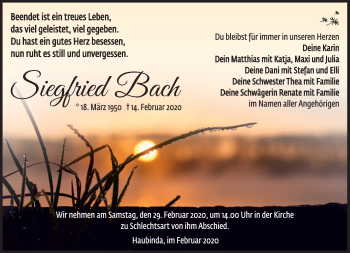Traueranzeige von Siegfried Bach von Südthüringer Presse
