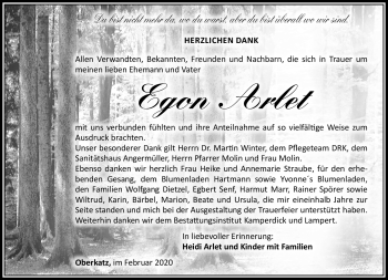 Traueranzeige von Egon Arlet von Südthüringer Presse