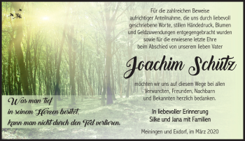 Traueranzeige von Joachim Schütz von Südthüringer Presse