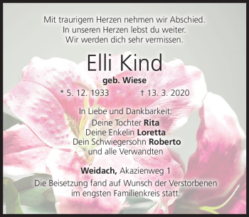 Traueranzeige von Elli Kind von Neue Presse Coburg