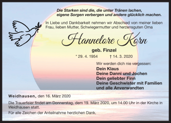 Traueranzeige von Hannelore Korn von Neue Presse Coburg