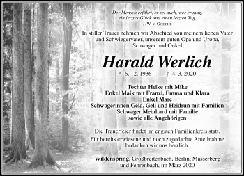 Traueranzeige von Harald Werlich von Südthüringer Presse