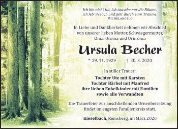 Traueranzeige von Ursula Becher von Südthüringer Presse