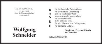 Traueranzeige von Wolfgang Schneider von Südthüringer Presse