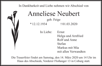 Traueranzeige von Anneliese Neubert von Neue Presse Coburg