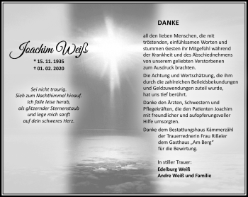 Traueranzeige von Joachim Weiß von Südthüringer Presse