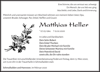 Traueranzeige von Matthias Heller von Südthüringer Presse