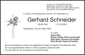 Traueranzeige von Gerhard Schneider von Neue Presse Coburg