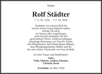 Traueranzeige von Rolf Städter von Südthüringer Presse