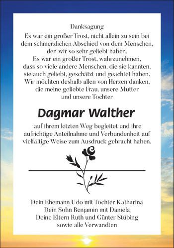 Traueranzeige von Dagmar Walther von Südthüringer Presse