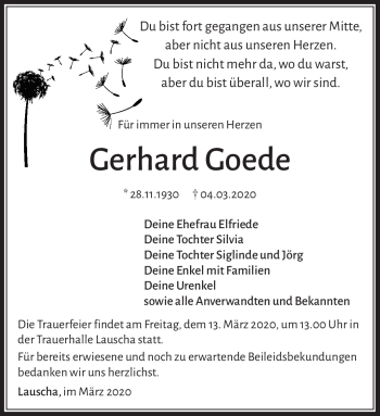 Traueranzeige von Gerhard Goede von Südthüringer Presse