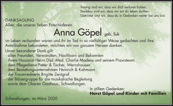 Traueranzeige von Anna Göpel von Südthüringer Presse
