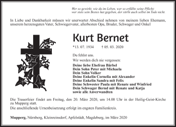 Traueranzeige von Kurt Bernet von Südthüringer Presse