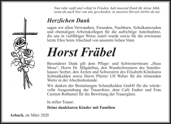 Traueranzeige von Horst Fräbel von Südthüringer Presse