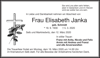 Traueranzeige von Elisabeth Janka von Frankenpost