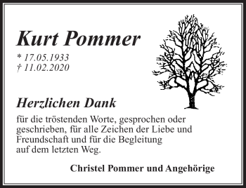 Traueranzeige von Kurt Pommer von Südthüringer Presse