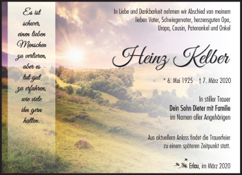 Traueranzeige von Heinz Kelber von Südthüringer Presse