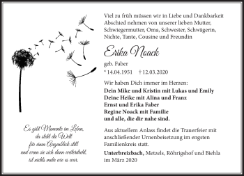 Traueranzeige von Erika Noack von Südthüringer Presse