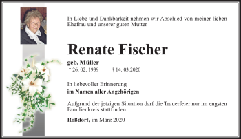 Traueranzeige von Renate Fischer von Südthüringer Presse