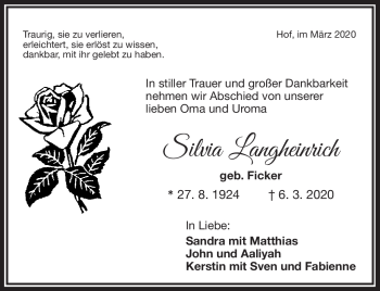 Traueranzeige von Silvia Langheinrich von Frankenpost
