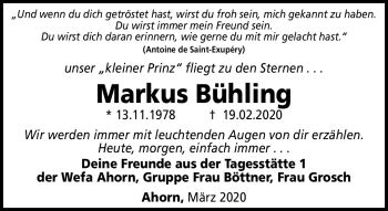 Traueranzeige von Markus Bühling von Neue Presse Coburg