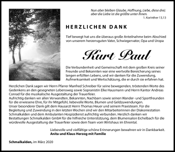 Traueranzeige von Kurt Paul von Südthüringer Presse