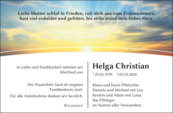 Traueranzeige von Helga Christian von Frankenpost