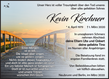 Traueranzeige von Kevin Kirchner von Südthüringer Presse
