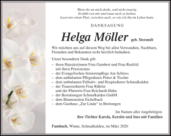 Traueranzeige von Helga Möller von Südthüringer Presse