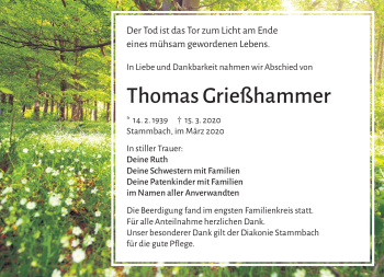 Traueranzeige von Thomas Grießhammer von Frankenpost