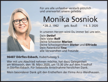 Traueranzeige von Monika Sosniok von Neue Presse Coburg