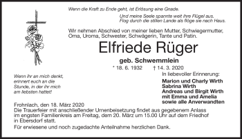 Traueranzeige von Elfriede Rüger von Neue Presse Coburg