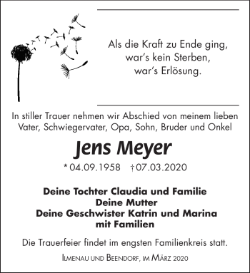 Traueranzeige von Jens Meyer von Südthüringer Presse