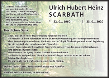Traueranzeige von Ulrich Sarbath von Südthüringer Presse