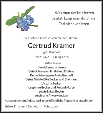 Traueranzeige von Gertrud Kramer von Südthüringer Presse