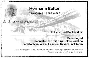 Traueranzeige von Hermann Boller von Frankenpost