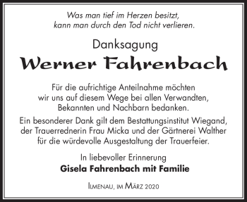 Traueranzeige von Werner Fahrenbach von Südthüringer Presse