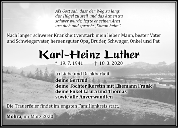 Traueranzeige von Karl-Heinz Luther von Südthüringer Presse