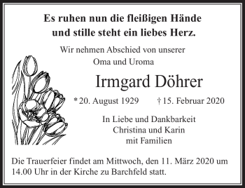Traueranzeige von Irmgard Döhrer von Südthüringer Presse