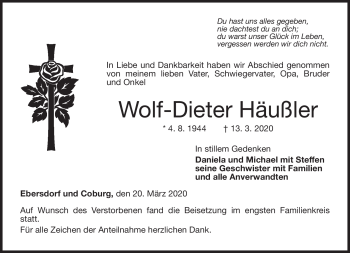 Traueranzeige von Wolf-Dieter Häußler von Neue Presse Coburg