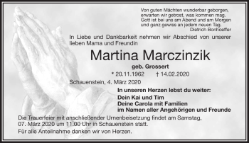 Traueranzeige von Martina Marczinzik von Frankenpost