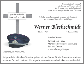 Traueranzeige von Werner Blechschmidt von Südthüringer Presse